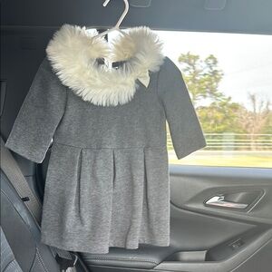 Chic Gray Dress with Faux Fur Collar